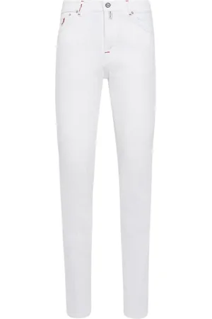 Kiton Jeans, Herre, Hvid, W36, Bomuld, Hvide Slim Fit Bomuldsjeans