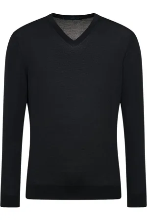 Kiton Strik, Herre, Blå, L, Uld, Sort uld V-hals Pullover