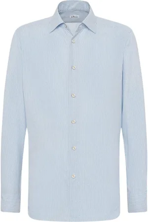 Kiton Skjorte, Herre, Blå, 4XL, Bomuld, Elegant Stribet Bomuldsskjorte