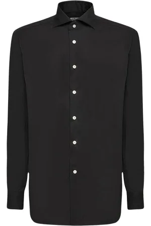 Kiton Skjorte, Herre, Sort, L, Bomuld, Sort bomuldsskjorte med håndskårne knapper