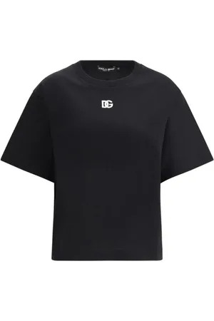 Dolce & Gabbana Top, Dame, Sort, S, Bomuld, Logo T-shirt med ribbet rund hals