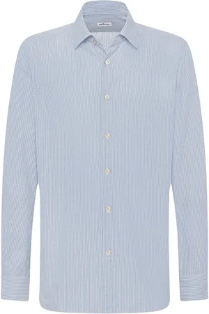 Kiton Skjorte, Herre, Blå, 2XL, Bomuld, Elegant Stribet Bomuldsskjorte