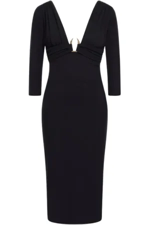 Roberto Cavalli Kjole, Dame, Sort, 2XL, Uld, Guld Detalje Midi Kjole