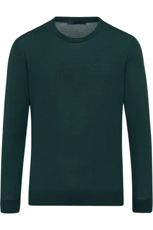 Kiton Strik, Herre, Grøn, 2XL, Uld, Grøn Uld Crew Neck Pullover