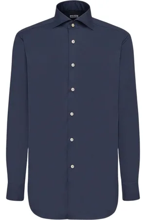Kiton Skjorte, Herre, Blå, 4XL, Bomuld, Blå bomuldsskjorte med perlemorsknapper