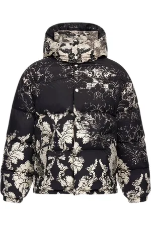 Roberto Cavalli Jakke, Herre, Sort, 3XL, Uld, Broccato Print Puffer Jakke
