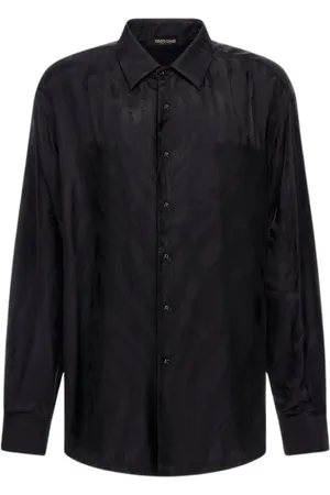 Roberto Cavalli Skjorte, Herre, Sort, XL, Monogram Print Logo Skjorte Klassisk Krave