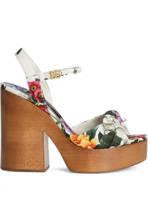 Dolce & Gabbana Sko, Dame, Flerfarvet, 38 1/2 EU, Sandaler med blomsterprint og blokhæl
