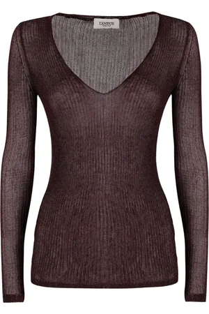 LANEUS Top, Dame, Brun, S, V-hals Lurex Sweater