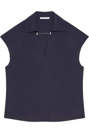Patrizia Pepe Top, Dame, Blå, XS, Polyester, Ærmeløs Bluse med Ædelsten Essential