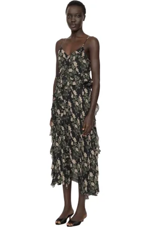 SEA Kjole, Dame, Flerfarvet, XS, Bomuld, Blomstret Midi Kjole med Blondeindsatser