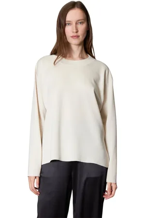 Roberto Collina Top, Dame, Hvid, M, Uld, Ren uld rund hals sweater mælk