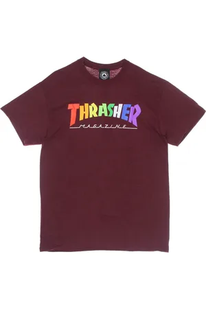Thrasher Top, Herre, Brun, XL, Bomuld, Multifarvet Regnbue Tee Maroon Herre T-shirt