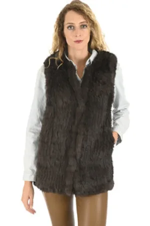 La Canadienne Jakke, Dame, Grøn, 4XS, Brun kaninpels strikket vest