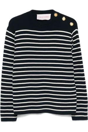 VALENTINO Strik, Herre, Sort, M, Hvid Sweater med Dekorative Knapper