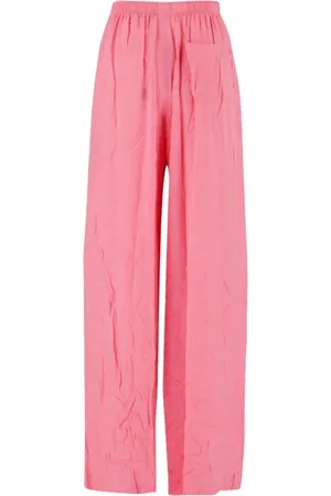 Balenciaga Bukser, Dame, Lyserød, XS, Silke Wide-Leg Bukser med Logo Print