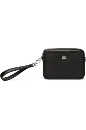 Dolce & Gabbana Taske, unisex, Sort, ONE SIZE, Læder, Sort læder crossbody taske med logo plade