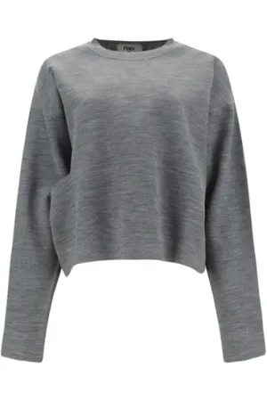 Fendi Sweathshirts & Hoodies, Dame, Grå, S, Uld, Monokrom Uld Crop Jumper