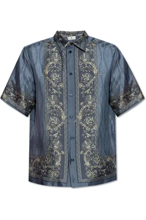 Etro Skjorte, Herre, Blå, XL, Silkeskjorte med print