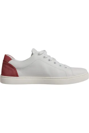 Dolce & Gabbana Sko, Dame, Hvid, 38 EU, Læder, Logo Detalje Læder Sneakers Hvid Maroon