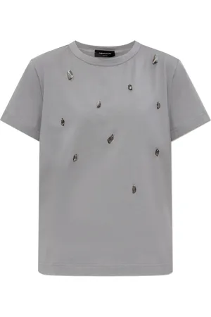 Fabiana Filippi Top, Dame, Grå, S, Bomuld, T-shirt med applikationer
