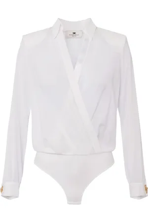 Elisabetta Franchi Top, Dame, Hvid, M, Polyester, Georgette Skjorte med Draperet Front