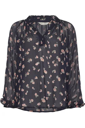 Part Two Bluser & Skjorter, Dame, Sort, M, Blomstret bluse med V-udskæring og lange ærmer