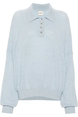 Khaite Strik, Dame, Blå, M, Cashmere, Blå Cashmere Polo Sweater
