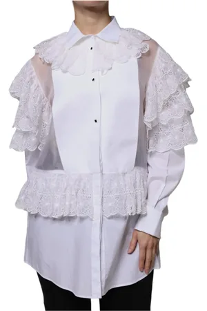 Dolce & Gabbana Bluser & Skjorter, Dame, Hvid, M, Bomuld, Hvid Bomuld Silke Langærmet Bluse