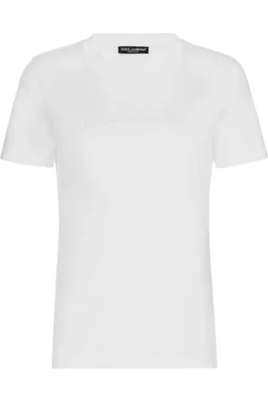 Dolce & Gabbana Top, Dame, Hvid, XS, Bomuld, Præget Logo Bomulds T-shirt