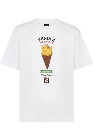 Fendi Top, Herre, Hvid, S, Uld, Stilfuld hvid T-shirt med trykt motiv
