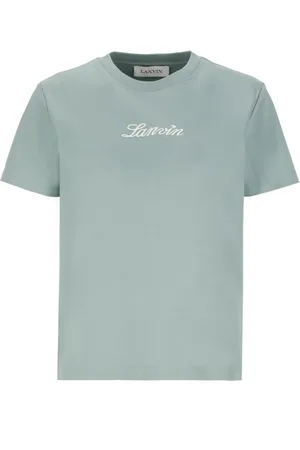 Lanvin Top, Dame, Grøn, L, Bomuld, Grøn bomulds T-shirt med broderet logo