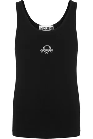 Moschino Top, Herre, Sort, M, Sort Ærmeløs Top med Broderet Logo