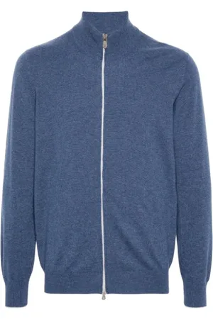 Brunello Cucinelli Strik, Herre, Blå, 2XL, Cashmere, Indigo Cashmere Zip-Up Jumper