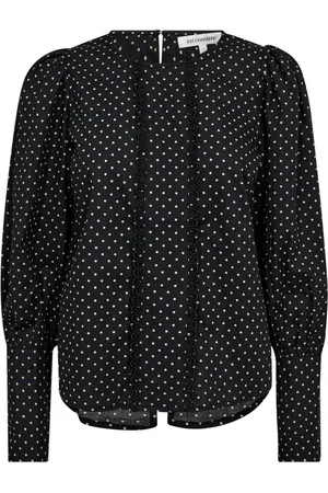 Co`Couture Bluser & Skjorter, Dame, Sort, XS, Bomuld, Polkaprikket skjorte med åben ryg