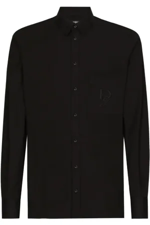 Dolce & Gabbana Skjorte, Herre, Sort, L, Sort Broderet Logo Skjorte