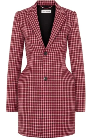 Balenciaga Jakke, Dame, Rød, XS, Uld, Puffy Effekt Uldtjek Blazer Jakke
