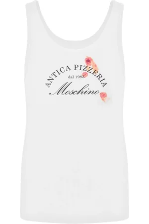 Moschino Top, Herre, Hvid, XL, Hvid Slogan Print Ærmeløs Top