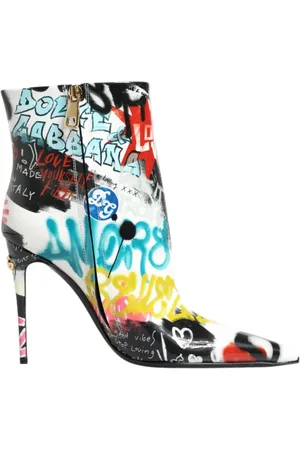 Dolce & Gabbana Sko, Dame, Flerfarvet, 39 EU, Læder, Graffiti Print Læder Mid Calf Støvler