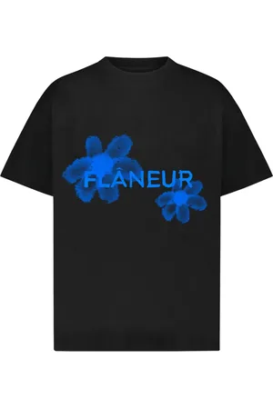FLÂNEUR Top, Herre, Sort, L, Bomuld, Vandfarve Blomst T-Shirt Sort