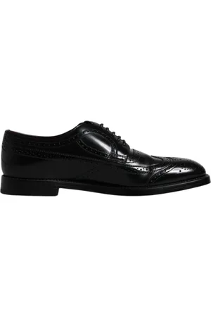 Dolce & Gabbana Sko, Herre, Sort, 43 EU, Læder, Sort læder Wingtip formelle sko