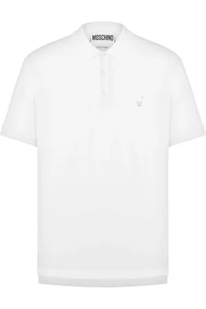 Moschino Top, Herre, Hvid, XL, Bomuld, Broderet motiv hvid polo skjorte