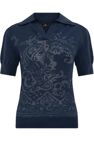 Etro Top, Dame, Blå, 2XS, Bomuld, Polo med dekorativt mønster