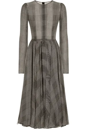 Dolce & Gabbana Kjole, Dame, Grå, S, Grå Ternmønstret Kjole med Lange Ærmer