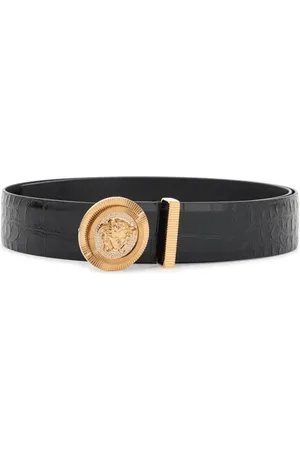 VERSACE Tilbehør, Herre, Sort, 95 CM, Præget krokodillebælte med rhinsten