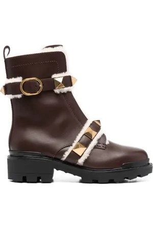 VALENTINO Sko, Dame, Brun, 38 EU, Uld, Guld-tone Rockstud Ankelstøvler