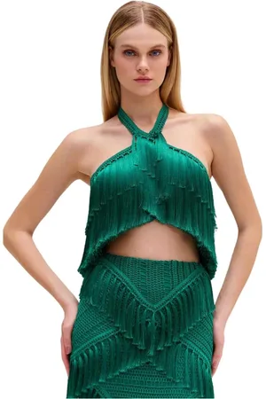 PATBO Top, Dame, Grøn, S, Frynse Halterneck Top i Jade