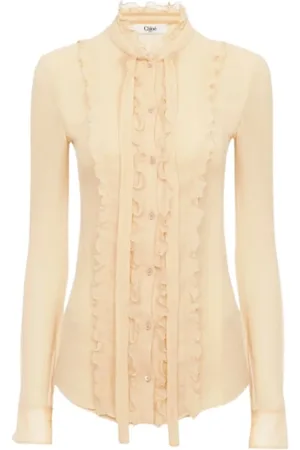 Chloé Bluser & Skjorter, Dame, , L, Uld, Rynket silkebluse med bindebånd foran
