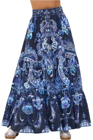 Camilla Nederdel, Dame, Blå, M, Uld, Blåt Lagdelt Maxi Nederdel Delft Dynasty