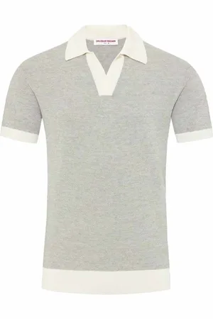 Orlebar Brown Top, Herre, Grå, 2XL, Bomuld, Hvid Sand Polo Skjorte